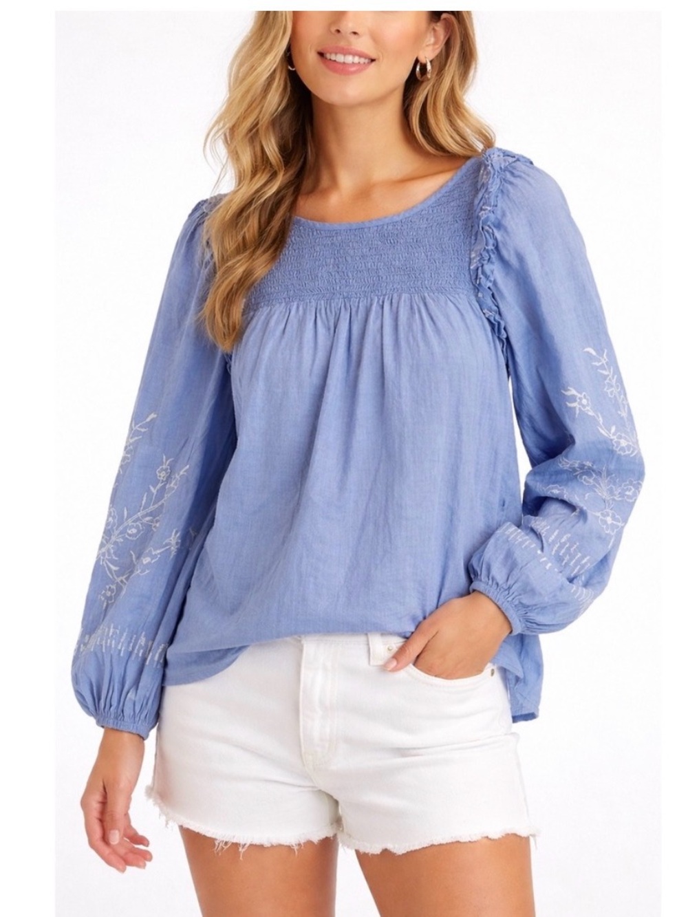 Loft Blue Smocked Top